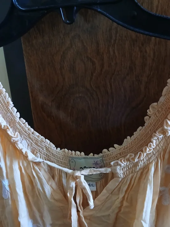 NWOT/ GAYA peach embroidered semi-sheer mini dress - Picture 3 of 9